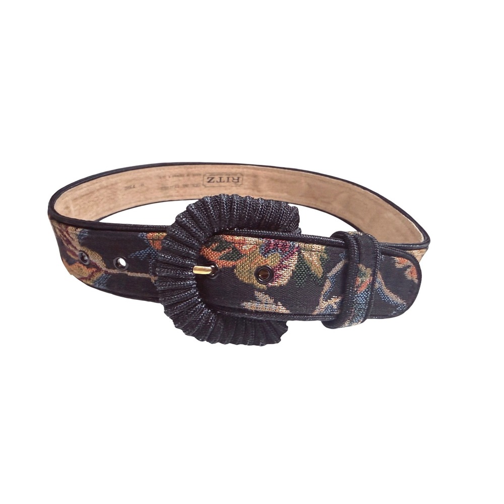 The Ritz Collection Vintage Floral Tapestry Leather Belt M Victorian Cottagecore